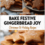 Plate of gingerbread sugar cookies dusted with sugar surrounded by holiday lights and baking tools from Flour Bakery Recipes.